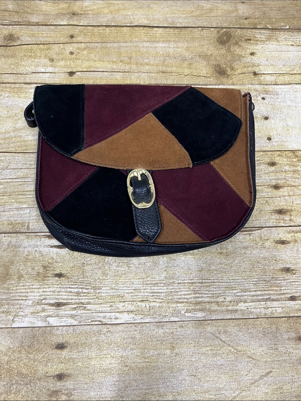 Emma Fox suede and leather patchwork purse.